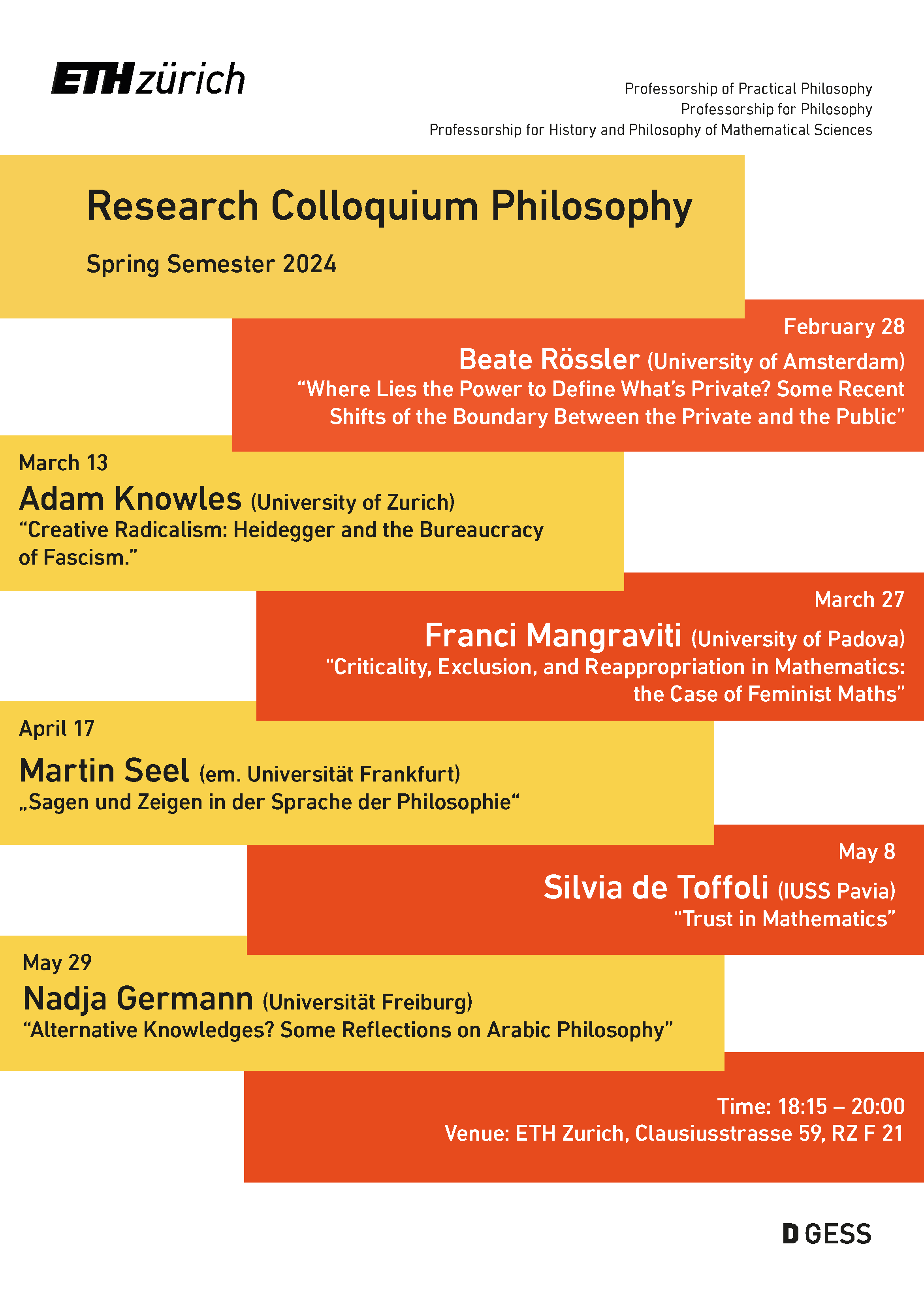 Programme of the Research Colloquium Philosophy Spring Semester 2024